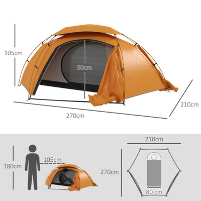 Outsunny Aluminium Frame Camping Tent Dome Tent with Removable Rainfly, 2000mm Waterproof, for 1-2 Man, Orange 