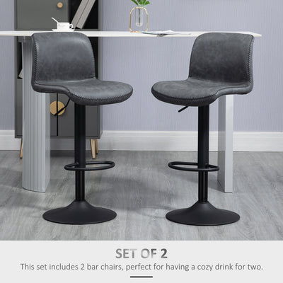 HOMCOM Set of 2 Bar Stool Adjustable Height Swivel Footrest and Base for Breakfast Bar, Kitchen and Home, Dark Grey 