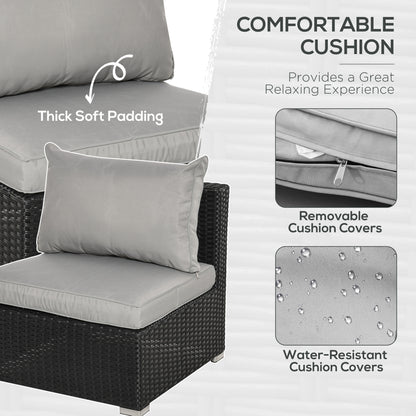Outsunny 8 Pieces PE Rattan Sofa Set with Cushions, Garden Corner Sofa with 4 Seater Sofa, 2 Footstools and 2 Coffee Table Set, Space-saving Design, No Assembly Required, Black 