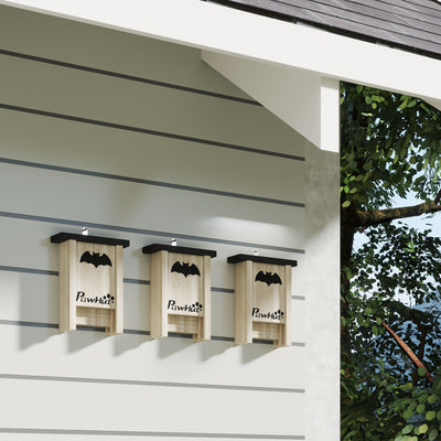 PawHut 3PCs Wooden Bat Boxes, Bat Houses Designed to Attract Bats & Easy to Hang for Outdoor, Garden, Farm, 18 x 6 x 22.5 cm 