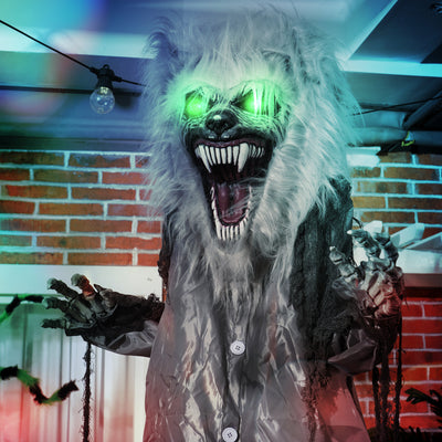 HOMCOM 6'8" Skeleton Werewolf Halloween Animatronic, with Glowing Eyes 