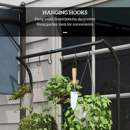 Outsunny 3 Tiered Plant Rack with Hanging Hooks, Tall Plant Stand for Indoor Outdoor Porch Balcony Use, Black 