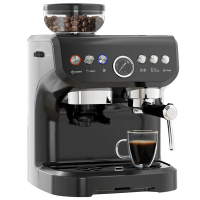 HOMCOM 15 Bar Coffee Machine, with Adjustable Grind, Steamer and Accessories 