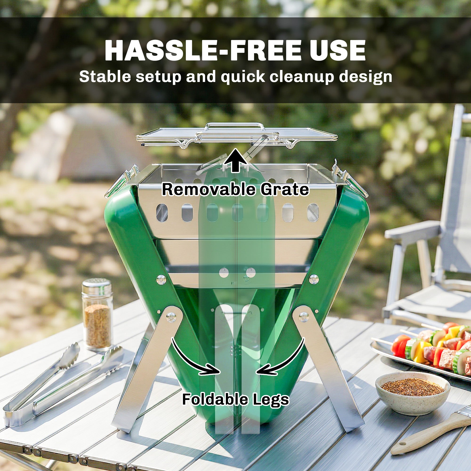Outsunny Charcoal BBQ Grill Portable Stainless Steel Barbecue with Tilting Grate for Camping Picnic Garden Dark Green 