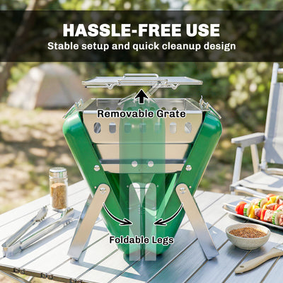 Outsunny Charcoal BBQ Grill Portable Stainless Steel Barbecue with Tilting Grate for Camping Picnic Garden Dark Green 