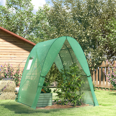 Outsunny Polytunnel Greenhouse with Sandbags, Walk-In Tunnel Green House with 2 Doors and Screen Windows, 1.8 x 1.8 x 2m, Green 