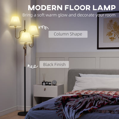 HOMCOM Floor Lamp, 165 cm Tall Standing Lamp with 3 Light and Foot Switch for Living Room, Bedroom, Bedside, Office, E27 Base Without Bulb (40W Max) 