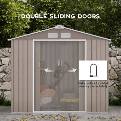 Outsunny 7 x 4ft Metal Garden Storage Shed with Vents, Floor Foundation Kit and Lockable Double Doors, Light Brown 