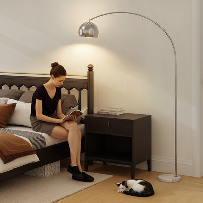 HOMCOM Arc Floor Lamp for Living Room, Modern Adjustable Standing Lamp with Faux Black Marble Base Silver Tone 