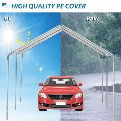 Outsunny 3 x 6m Heavy Duty Carport Garage Car Shelter Galvanized Steel Outdoor Open Canopy Tent Water UV Resistant Waterproof, White 