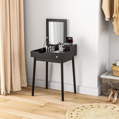 HOMCOM Dressing Table with Flip-up Mirror, Makeup Desk with 2 Drawers, Vanity Table Writing Desk for Bedroom Living Room, Black 
