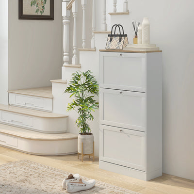 HOMCOM Modern Compact Three-Drawer Shoe Storage Cabinet - White 