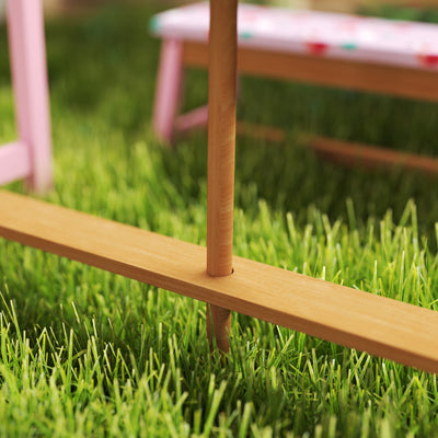 AIYAPLAY Kids Picnic Table Set with Removable & Foldable Umbrella, Cushions, Storage Boxes, Flamingo Theme, Pink 