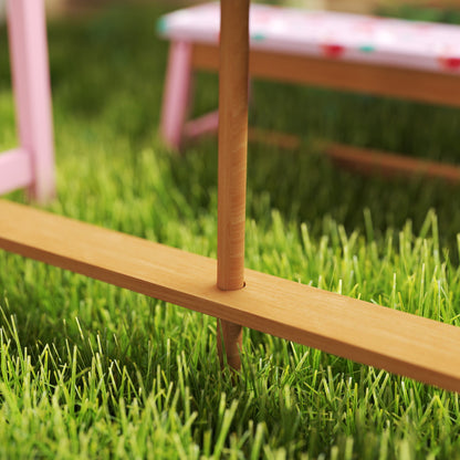 AIYAPLAY Kids Picnic Table Set with Removable & Foldable Umbrella, Cushions, Storage Boxes, Flamingo Theme, Pink 
