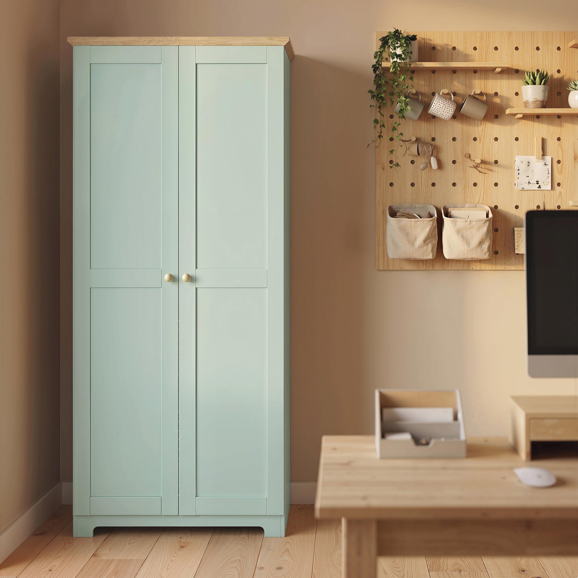 HOMCOM Kitchen Cupboard, 172cm Freestanding Storage Cabinet with Doors and Shelves, Light Green 