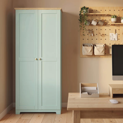 HOMCOM Kitchen Cupboard, 172cm Freestanding Storage Cabinet with Doors and Shelves, Light Green 