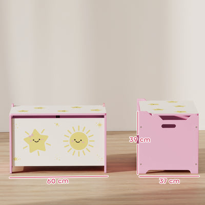 AIYAPLAY Toy Box with Lid, Safety Hinges and Groove Handles, Toy Storage organiser for Kids, Living Room, Playroom, Pink 
