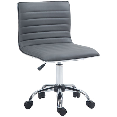 HOMCOM Adjustable Swivel Office Chair with Armless Mid-Back in PU Leather and Chrome Base - Dark Grey 