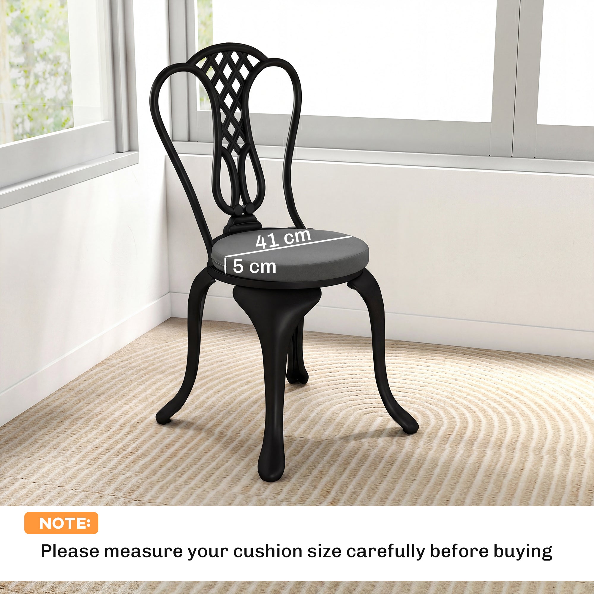 Outsunny Outdoor Bistro Chair Cushions Set of 4 with Removable Cover, 41 x 41 x 5 cm Round Seat Cushions with Ties, Dark Grey 