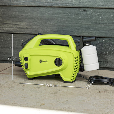 Outsunny 1600W High Pressure Washer, 130 Bar Pressure, 390 L/h Flow, Portable Power Washer Jet Wash Cleaner with Adjustable Nozzle, 6M Hose, Handle for Home Patio Car Driveway, Green 