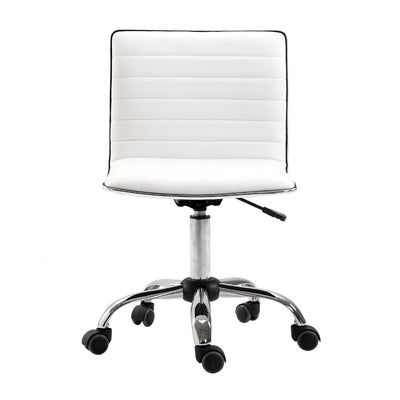 HOMCOM Adjustable Swivel Office Chair with Armless Mid-Back in PU Leather and Chrome Base - White 