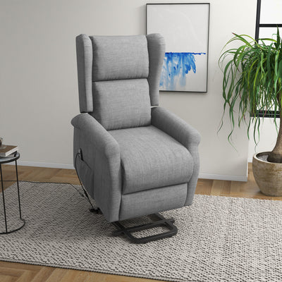 HOMCOM Power Lift Recliner Armchair, Electric Lift Chair for Elderly, Fabric Riser and Reclining Chair with Remote Control, Side Pockets, Extended Footrest, for Living Room, Grey 