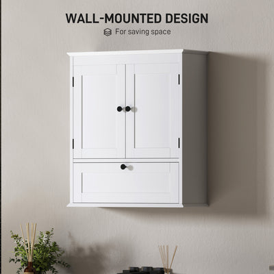 HOMCOM Bathroom Wall Cabinet with Adjustable Shelf and Recessed Doors, White 