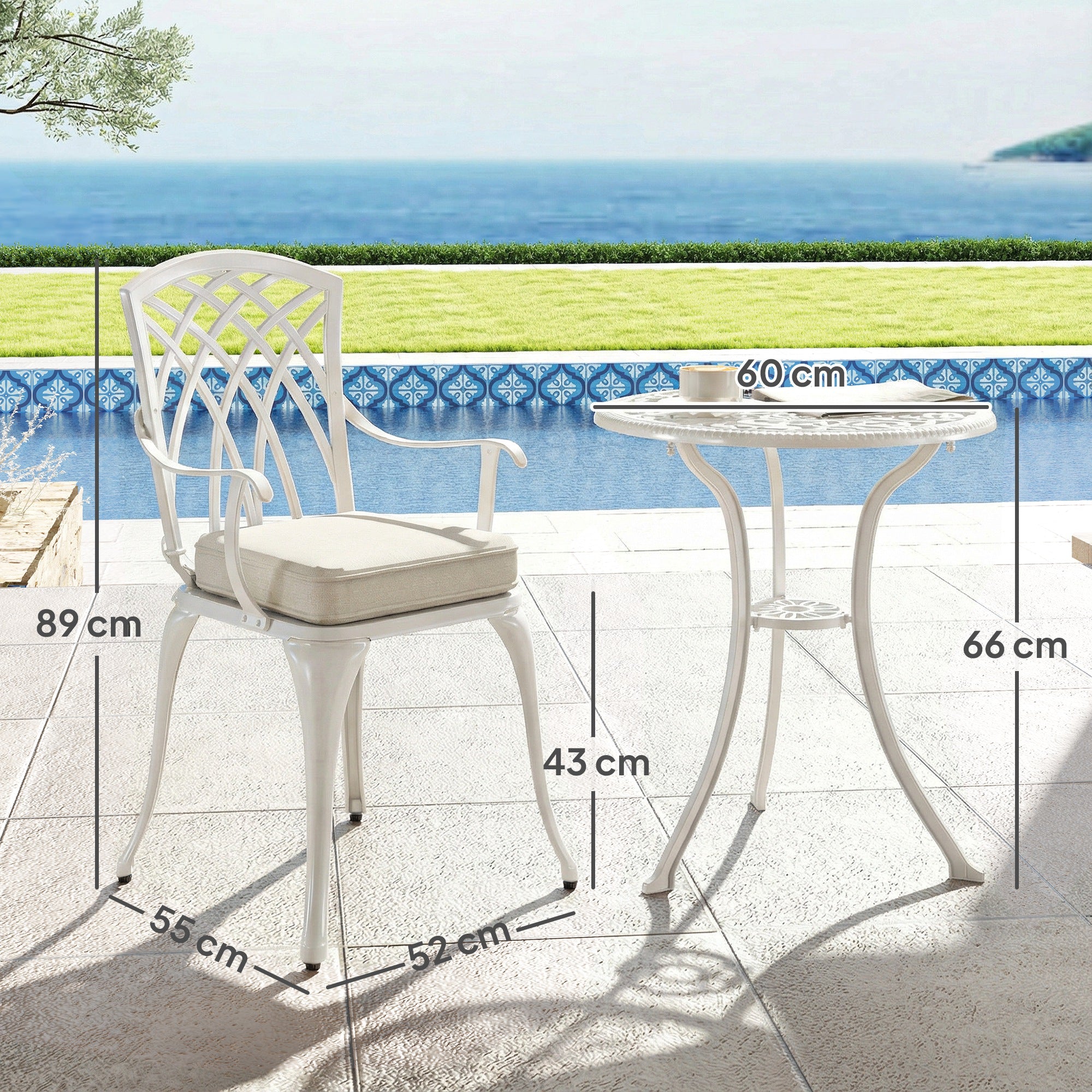 Outsunny Three-Piece Cast Aluminium Bistro Set - White 