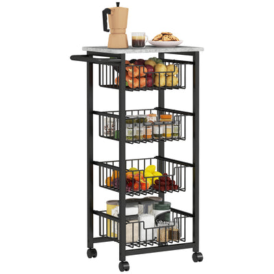 HOMCOM Four Basket Mobile Kitchen Island, with Brakes - Grey/Black 
