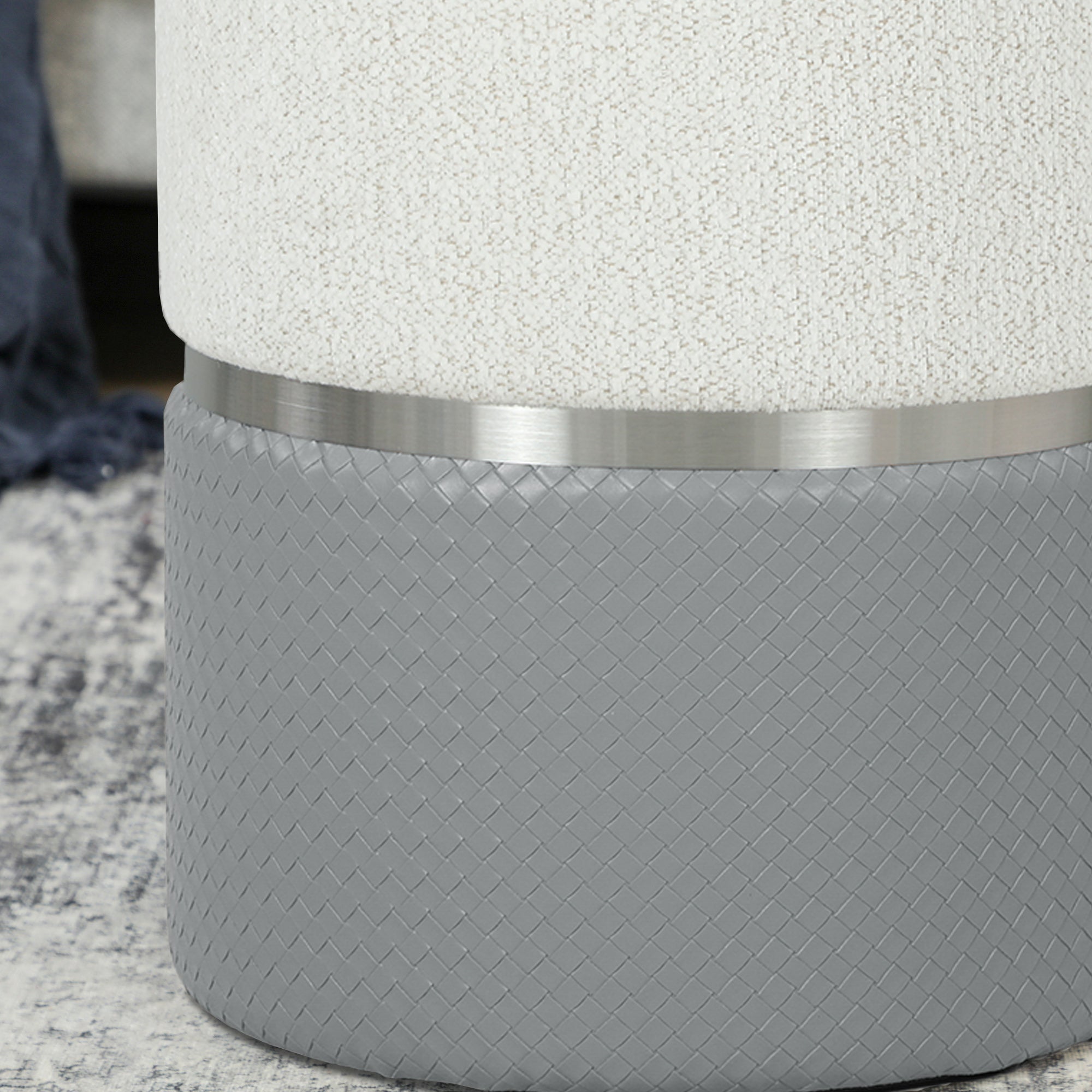 HOMCOM Nesting Round Ottoman with Storage Set of 2 - Cream/Grey 