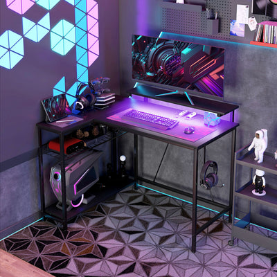 HOMCOM Reversible 'L' LED Light Gaming/Work Desk - Black 