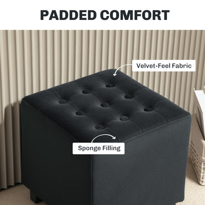 HOMCOM Velvet-Feel Square Ottoman - Grey 