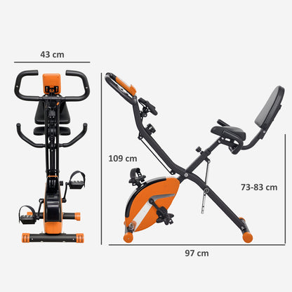 SPORTNOW 5-In-1 Folding Exercise Bike with Arm Workout Bands, Quiet 8-Level Magnetic Resistance Foldable Exercise Bike with LCD, Tablet Holder, Hand Pulse Sensor for Home Use Indoor Cycling, Orange 