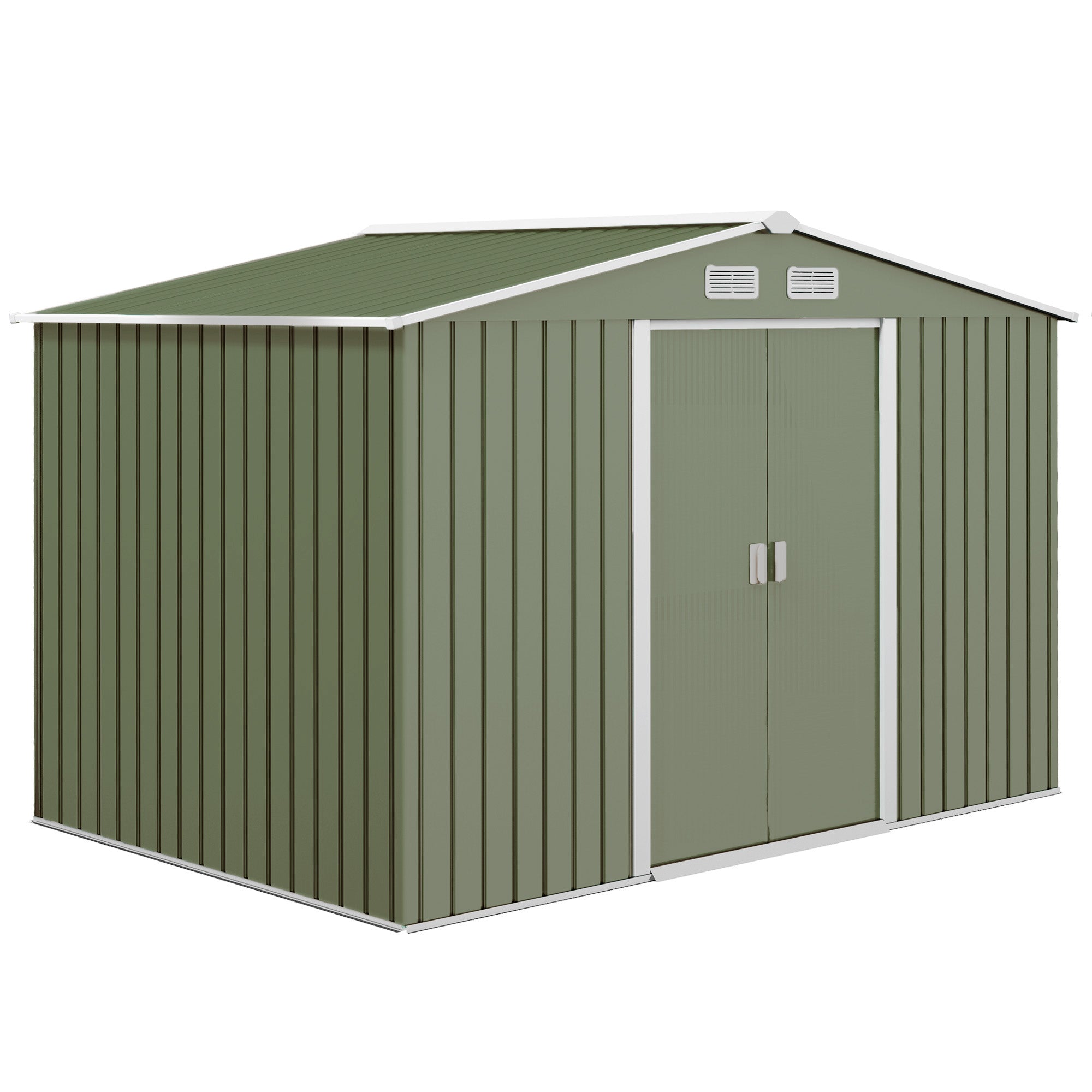 Outsunny 9 x 6ft Metal Garden Shed, Outdoor Storage Tool House with Ventilation Slots, Foundation Kit and Lockable Double Doors, Light Green 