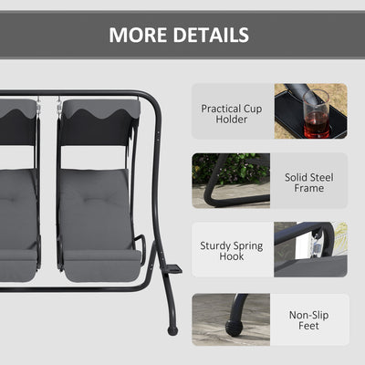 Outsunny Two-Seat Garden Swing Chair, with Protective Canopy - Grey 