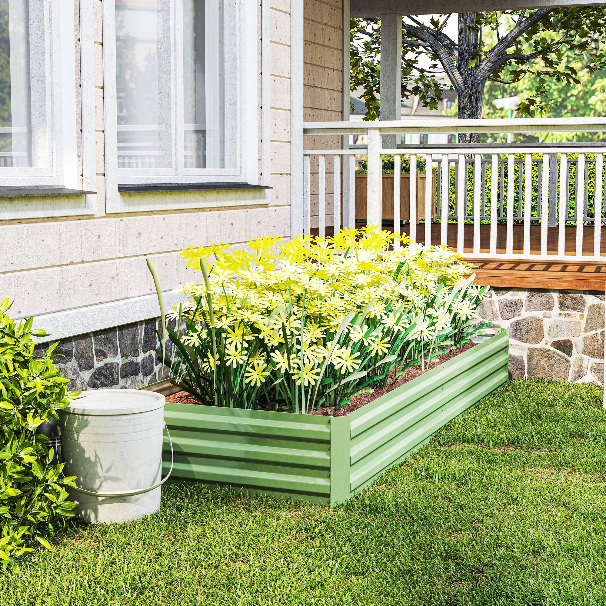 Outsunny Metal Raised Garden Bed Planter Box Outdoor Planters for Growing Flowers, Herbs, Green, Light Green 