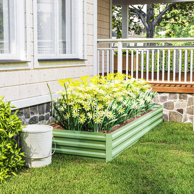 Outsunny Metal Raised Garden Bed Planter Box Outdoor Planters for Growing Flowers, Herbs, Green, Light Green 
