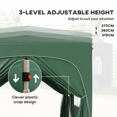 Outsunny 3 x 3m Pop-Up Gazebo Shelter, with Accessories - Dark Green 