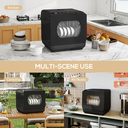 HOMCOM Table Top Dishwasher with Built-in 6L Water Tank, Mini Countertop Dishwasher with 6 Programs, 4 Place Settings, Black