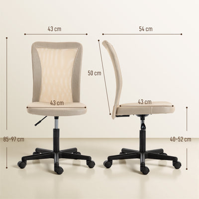 Vinsetto Computer Desk Chair, Mesh Office Chair with Adjustable Height and Swivel Wheels, Armless Study Chair, Beige 