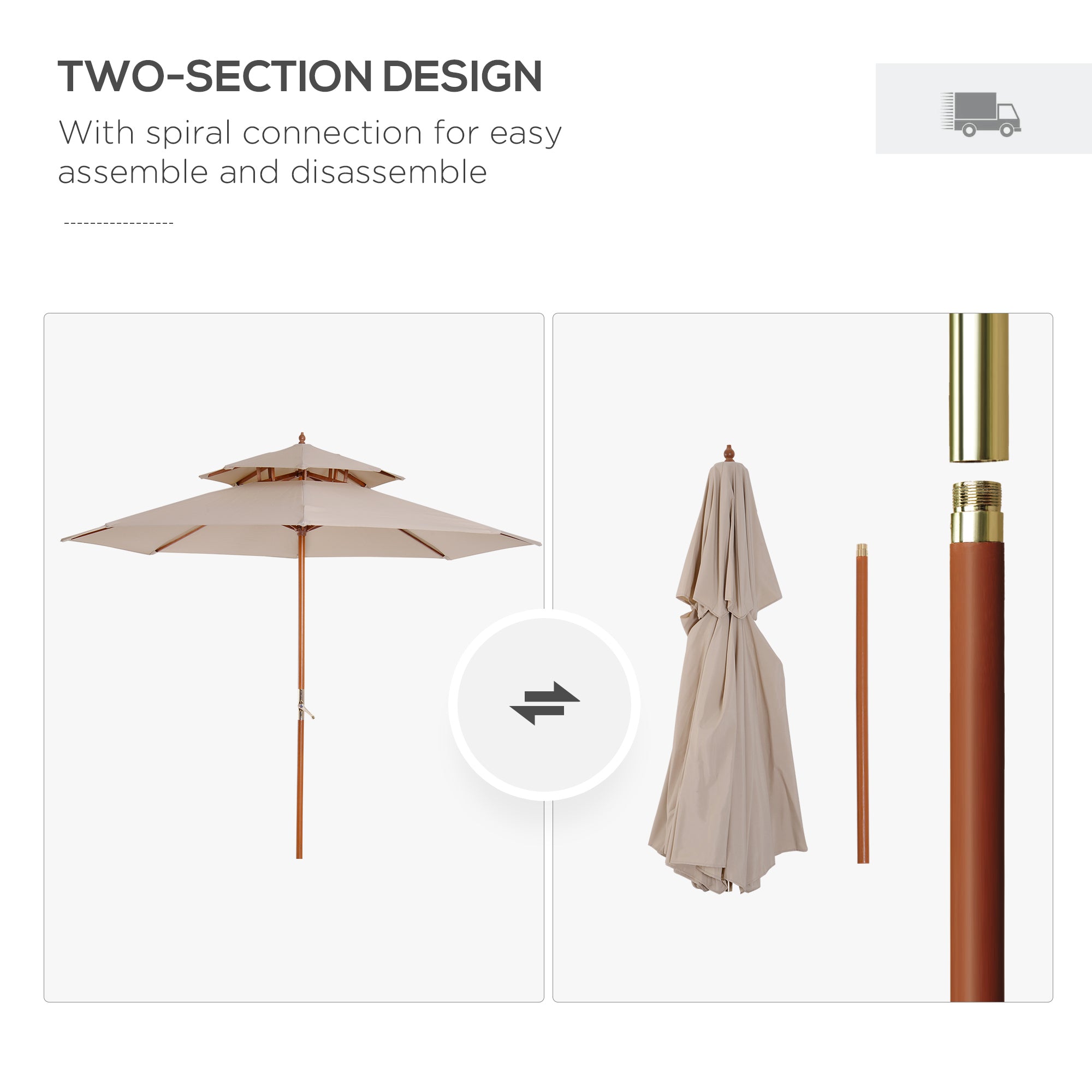 Outsunny 2.7m Elegant Wooden Frame Parasol Umbrella - Beige 