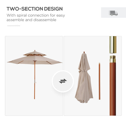 Outsunny 2.7m Elegant Wooden Frame Parasol Umbrella - Beige 