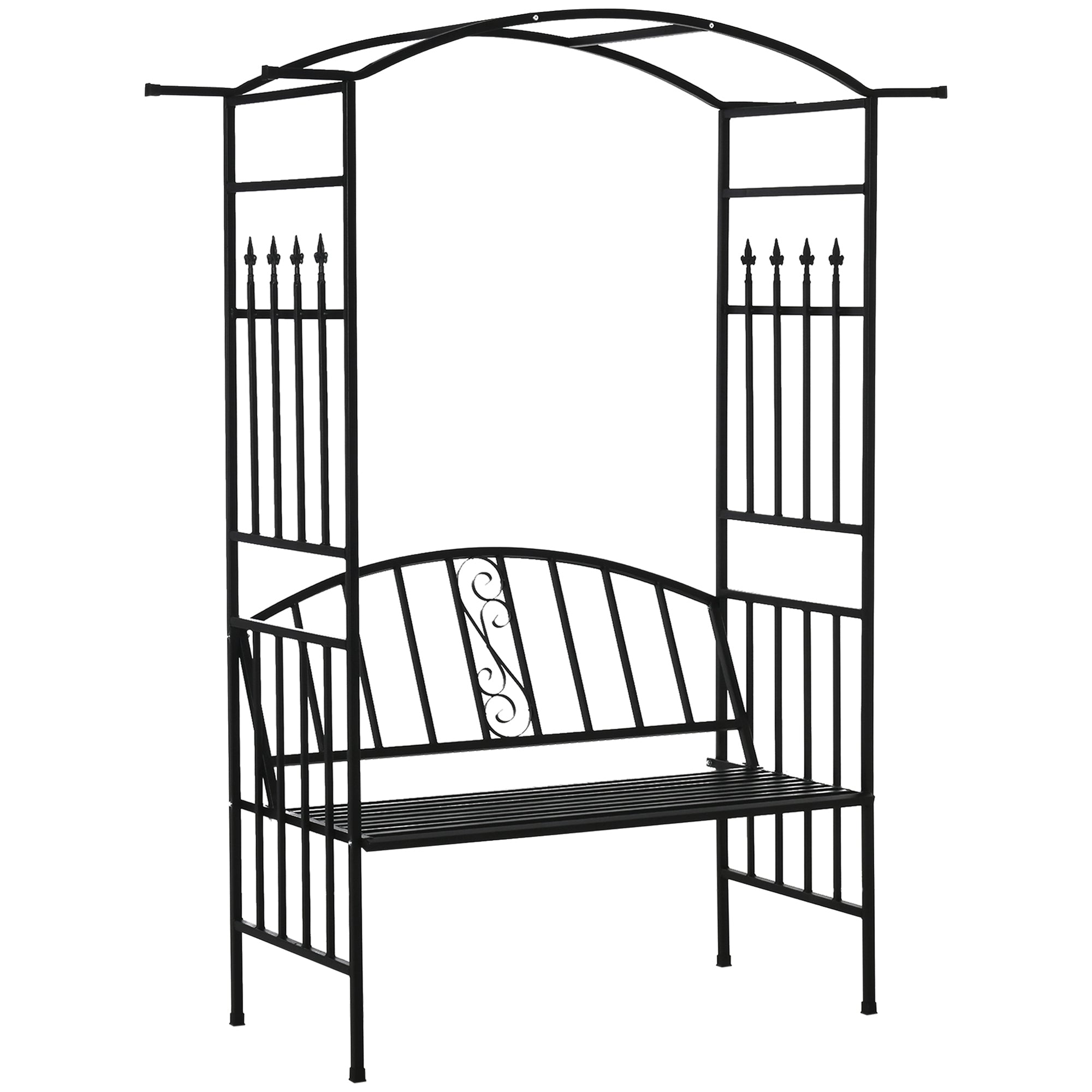 Outsunny Steel Frame Outdoor Garden Arch w/ 2-Seater Bench Black 