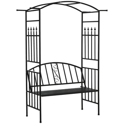Outsunny Steel Frame Outdoor Garden Arch w/ 2-Seater Bench Black 