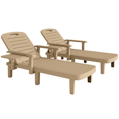 Outsunny Set of 2 Reclining Sun Loungers, 5 Positions Adjustable Outdoor Chaise Lounge Chair with Armrests, Khaki 