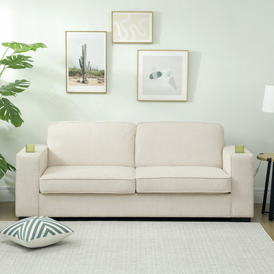 HOMCOM Three-Seater Corduroy Sofa - Cream White 
