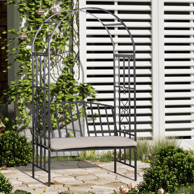 Outsunny Metal Frame Bench W/Arch, 114Lx60Wx206H cm-Grey 