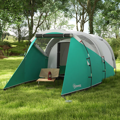 Outsunny Three-Man, 3000mm Water-Resistant Two-Room Tunnel Tent - Green 