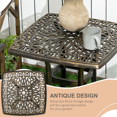 Outsunny Outdoor Patio Side Table with 38mm Dia. Umbrella Hole, Cast Aluminium Patio coffee Table, 54 x 54cm, Bronze Tone 