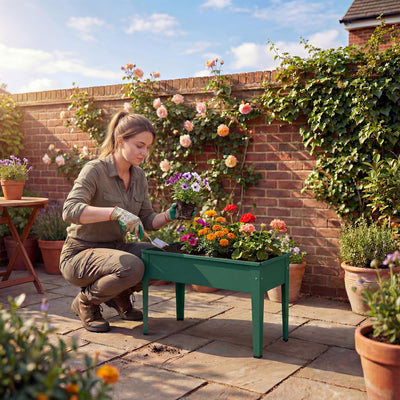 Outsunny Raised Planter, Metal Raised Garden Bed on Legs with Drainage Hole and Foot Covers, Green 